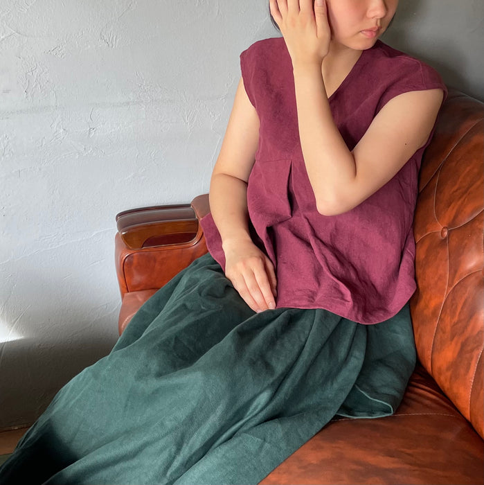Lnen Pleated Sleeveless Top